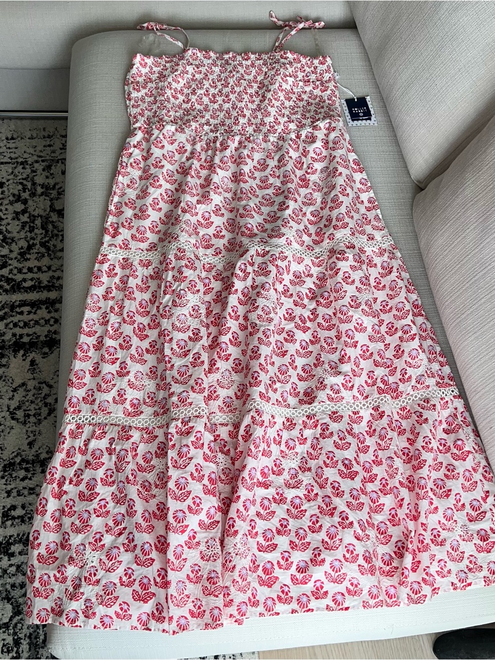 Roller Rabbit Pink Floral Tiered Sundress with Smocked Bodice
